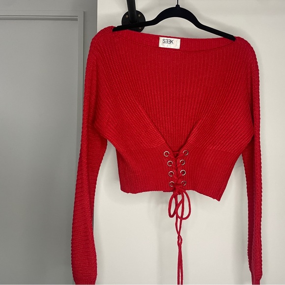 SEEK Chunky knit cropped corset puff sleeve sweater - Picture 5 of 8